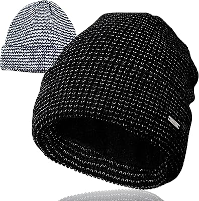 Bonnet tricoté à larges manchettes avec cordes réfléchissantes, bonnet ample chaud d'hiver