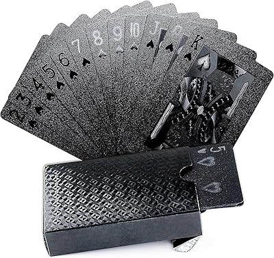 Jeu de cartes de poker imperméables noires fantastiques avec boîte cadeau, 2 cartes