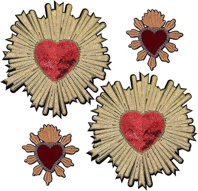 4 pièces de grandes fleurs en forme de cœur à paillettes brodées à repasser pour la décoration de couture sur des patchs pour jeans, vestes, vêtements pour femmes, sacs, chapeaux et travaux manuels (4 pièces en forme de cœur à paillettes brodées à repasser sur des patchs brodés). Diaytar Sénégal : Diversité produits, unité de prix bas