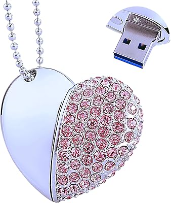 Clé usb 3.0 ecodesk 128 go motif cœur en diamant avec collier mémoire