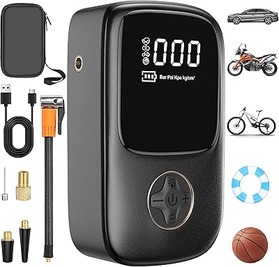 Gonfleur de pneu portable, pompe à air de vélo avec manomètre numérique et lumière led, mini pompe à pneu rechargeable, pompe à air électrique pour voiture, moto, ballons. Diaytar : La révolution discount est en marche