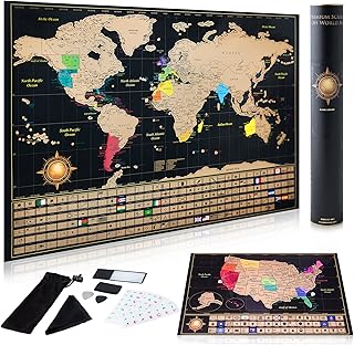 Affiche de carte du monde à gratter + carte des états-unis de luxe