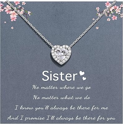 Collier de sœur honnête rond et cœur en cristal de zircone cubique