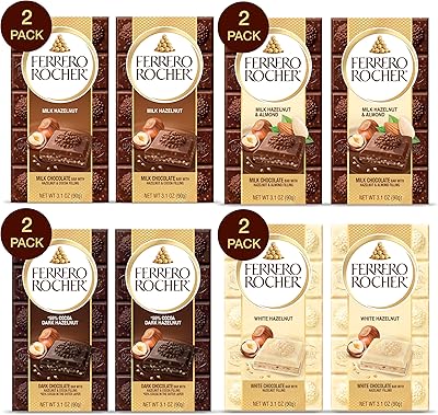 Barres de chocolat ferrero rocher premium, chocolat au lait, noisettes et amandes emballées