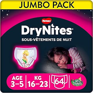 Sous-vêtements de sommeil absorbants jetables huggies dry nights pour filles, taille : 3-5