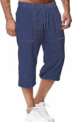 Short long en lin sous le genou pour homme avec 3/4 poches