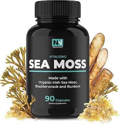 Capsules de mousse de mer d'irlande biologique noby nutrition avec racine de bardane