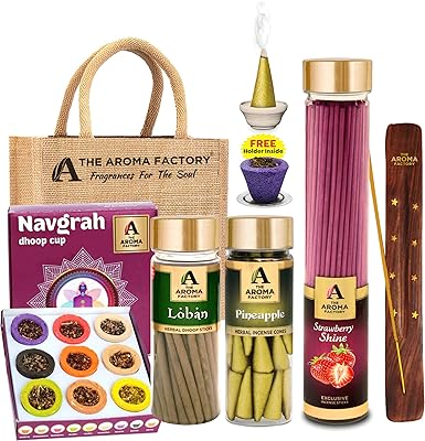 The aroma factory navgrah sambrani dhoop cups, strawberry agarbatti 100g, loban dhoop batti