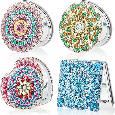 4 miroirs de peinture diamant, syosi, miroir de poche bricolage avec couverture