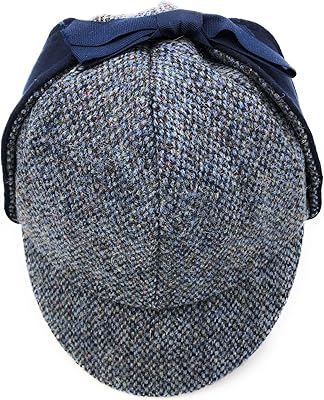 Le chapeau harris tweed original - chapeau dirttalker - écossais traditionnel - sherlock - deux hauts et oreillettes - pour l'automne, le printemps et l'hiver en couleur bleue - une pièce. Diaytar : Votre partenaire e-commerce au quotidien