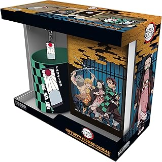 Coffret cadeau 3 pièces style apy comprenant un porte-clés demon slayer tanjiro, un carnet