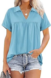 T-shirt polo d'été décontracté à manches courtes et col en v pour femme
