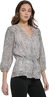Jolie blouse pour femme avec lien à la taille et manches bulle