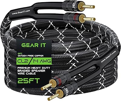 Fil de haut-parleur tressé robuste gear it 14awg (25 pieds) avec double extrémité