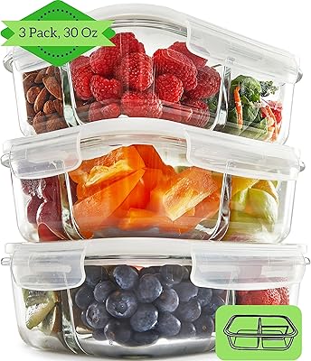 Conteneurs de préparation de repas en verre à 3 compartiments solides et sains
