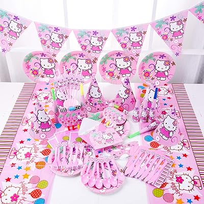 Ensemble de vaisselle jetable pour fête à thème kitty, 90 pièces, fournitures
