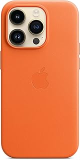 Coque en cuir apple pour iphone 14 pro avec magsafe - orange