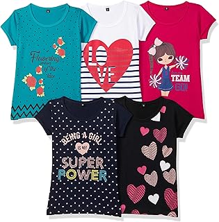 Filles t-shirt imprimé à manches mi-longues pour filles (pack de 5)
