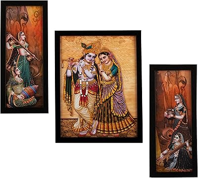Peinture artistique rectangulaire en imitation bois indianara radha krishna