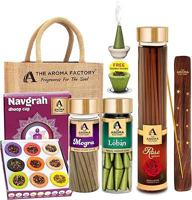 The aroma factory navgra sambrani doop cups, rose agarbatti 100g, mogra doop patti