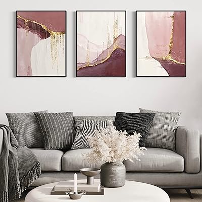 Art mural abstrait sur toile avec un cadre rose et doré (cadre noir)