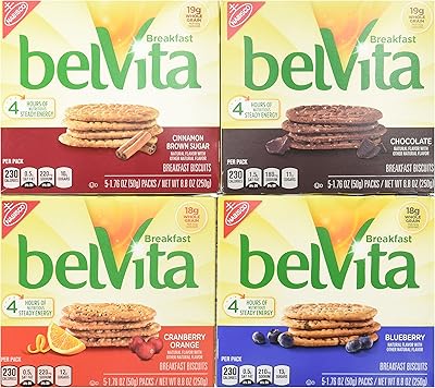 Pack varié de biscuits pour petit-déjeuner belvita - canneberge, chocolat, cannelle, cassonade, canneberge