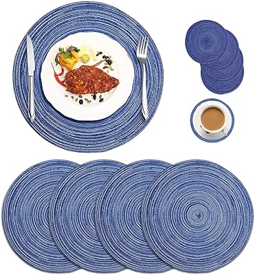 Ensemble de 4 sets de table circulaires tressés cuisine tissés lavables et résistants