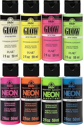 Ensemble de peinture acrylique folkart neon glow, 2 oz, 8 oz