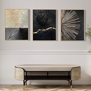 Peinture murale avec un cadre en tissu noir et doré de rito