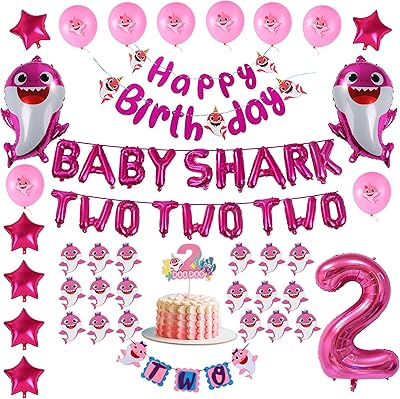 Décorations de 2ème anniversaire de bébé requin rose pour filles 2 ballons