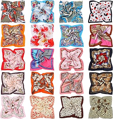 20 pièces couleurs mélangées femmes foulard carré en satin petit foulard en soie