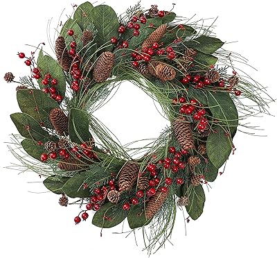 Couronne de noël faite à la main de 22 pouces avec feuilles