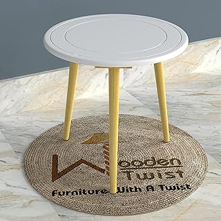 Petite table d'appoint pliante ronde en bois massif (pieds au fini naturel) (blanc)