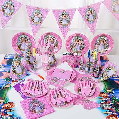 Ensemble de vaisselle jetable sofia the first party, 90 pièces, fournitures de décoration