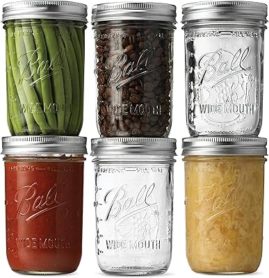 Bocaux mason à large ouverture (capacité de 16 oz/pinte), transparents, paquet de 6