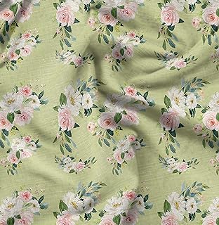 Tissu crêpe doux à feuilles de renoncule avec motif floral 1 mètre