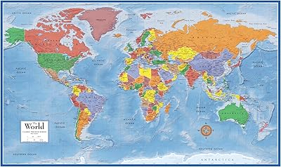 Affiche de carte murale du monde classique 24 x 36, papier plié, neuf.