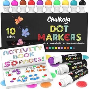 Chalkola 10 marqueurs à points lavables pour les tout-petits avec livre d'activités gratuit - peintures à points pour les tout-petits, marqueurs de bingo | kits d'art à points pour enfants et enfants d'âge préscolaire, marqueurs de peinture à points dabbers | stylos à points fournitures pour tout-petits. Catalogue géant, prix mini chez Diaytar Sénégal