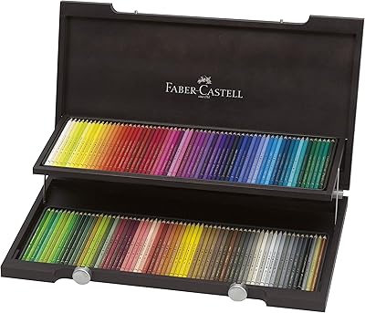 Crayons de couleur faber-castell polychromos artist, 120 couleurs dans une boîte en bois