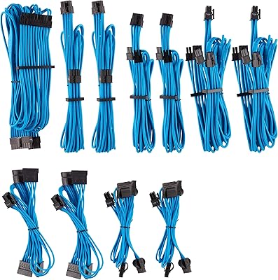 Kit de câbles d'alimentation à coque unique corsair premium - bleu, garantie 2
