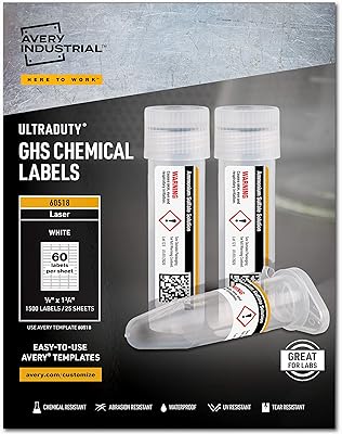 Étiquettes chimiques avery ultraduty ghs pour imprimantes laser, imperméables, résistantes aux uv, 0,5" x 1,7", paquet de 1 500 (60518). Commandez malin, vivez mieux avec Diaytar