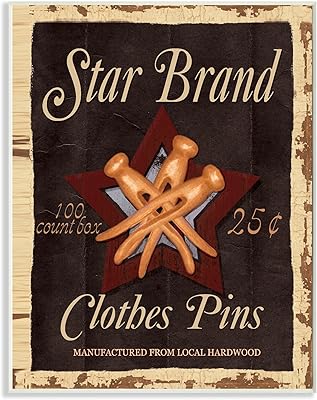 Stupell home décor vintage look star brand épingles à linge plaque