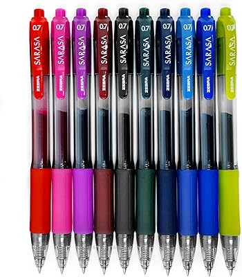 Stylo gel rétractable zebra pen sarasa, pointe moyenne, 0,7 mm, encre de couleurs