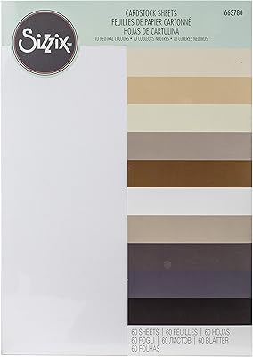 Feuilles de papier cartonné sizzix basic, paquet de 60 (10 couleurs neutres), multicolore