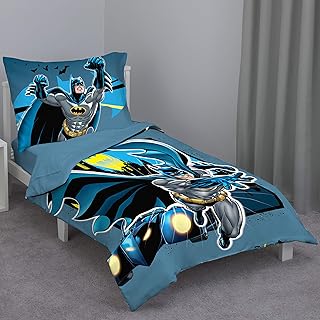 Parure de lit bébé 4 pièces batman bleu jaune et gris