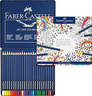 Ensemble de crayons aquarelle faber-castell art grip aquarelle, boîte de 24 crayons