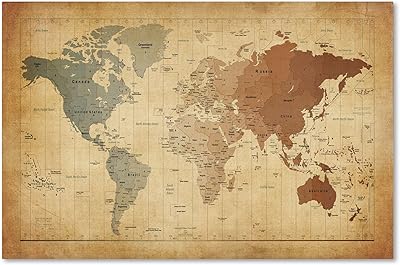 Art mural sur toile de carte du monde par michael tombest 16" x