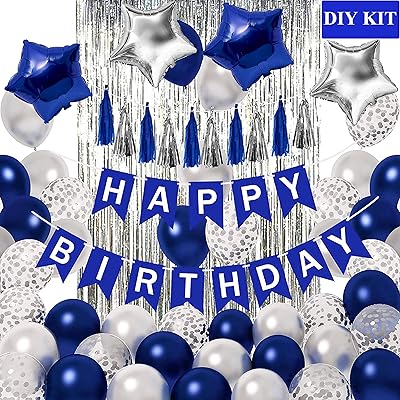 Kit de décoration de fête d'anniversaire mamatons bleu et argent, bannière joyeux anniversaire