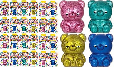 Ja-ru stretch gummy bear toy (24 ours assortis) glitter glitter squeezable squishy bear