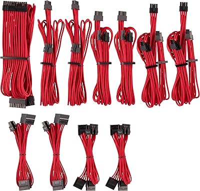 Jeu de câbles d'alimentation corsair deluxe emballés individuellement pour alimentation corsair - rouge